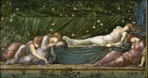 A painting depicting 'Sleeping Beauty' by Edward Coley Burne-Jones