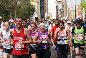 A group of runners in the 2010 London Marathon