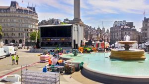 Setting up for West End LIVE in Trafalgar Square, London