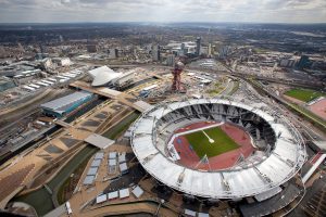 An aerial shot of London's Olympic Park