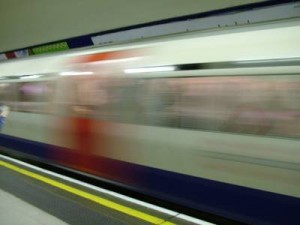 A moving London Tube train