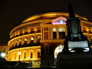A nighttime shot of the Royal Albert Hall, London