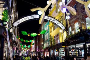 A view of Carnaby Street, London at Christmas